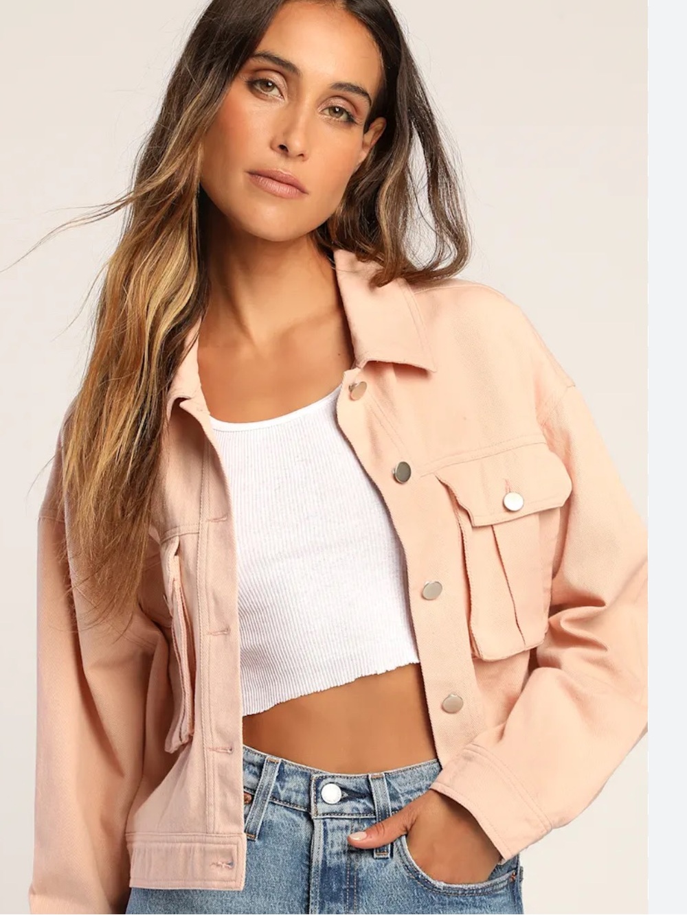Lulu's Blush Pink Cropped Jean Jacket - Picture 1 of 6